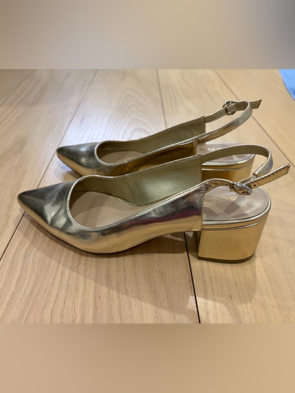 Aldo Metallic Gold Block Heel Slingbacks - Picture 3 of 8